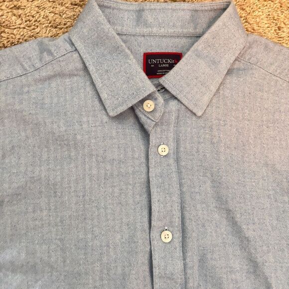 NWOT UNTUCKit Mens Large Blue Herringbone Pattern  100% Cotton Wrinkle Free L - Picture 4 of 6